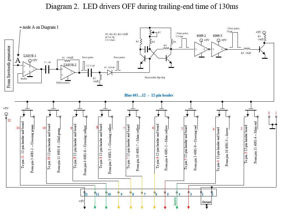 LED driver gating circuit with 12-pin header to the main board