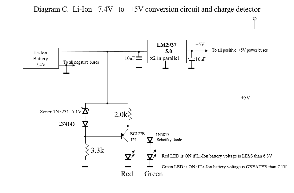 Li-Ion 7.4 V to 5 V conversion and battery charge detector